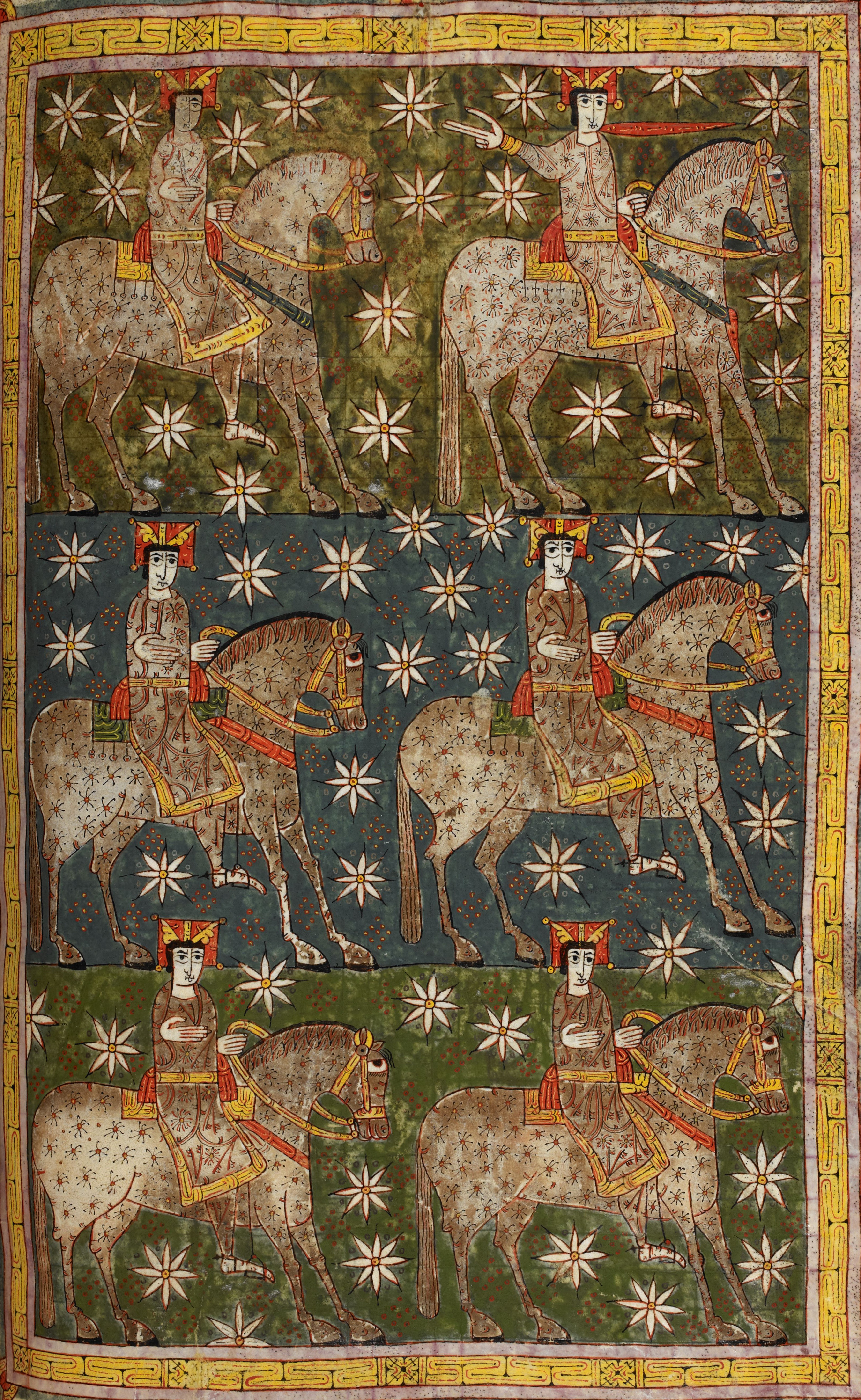 Beatus de Silos, folio 196r – Le Fidèle et Véritable suivi par les armées du ciel (Ap 19, 11-16).