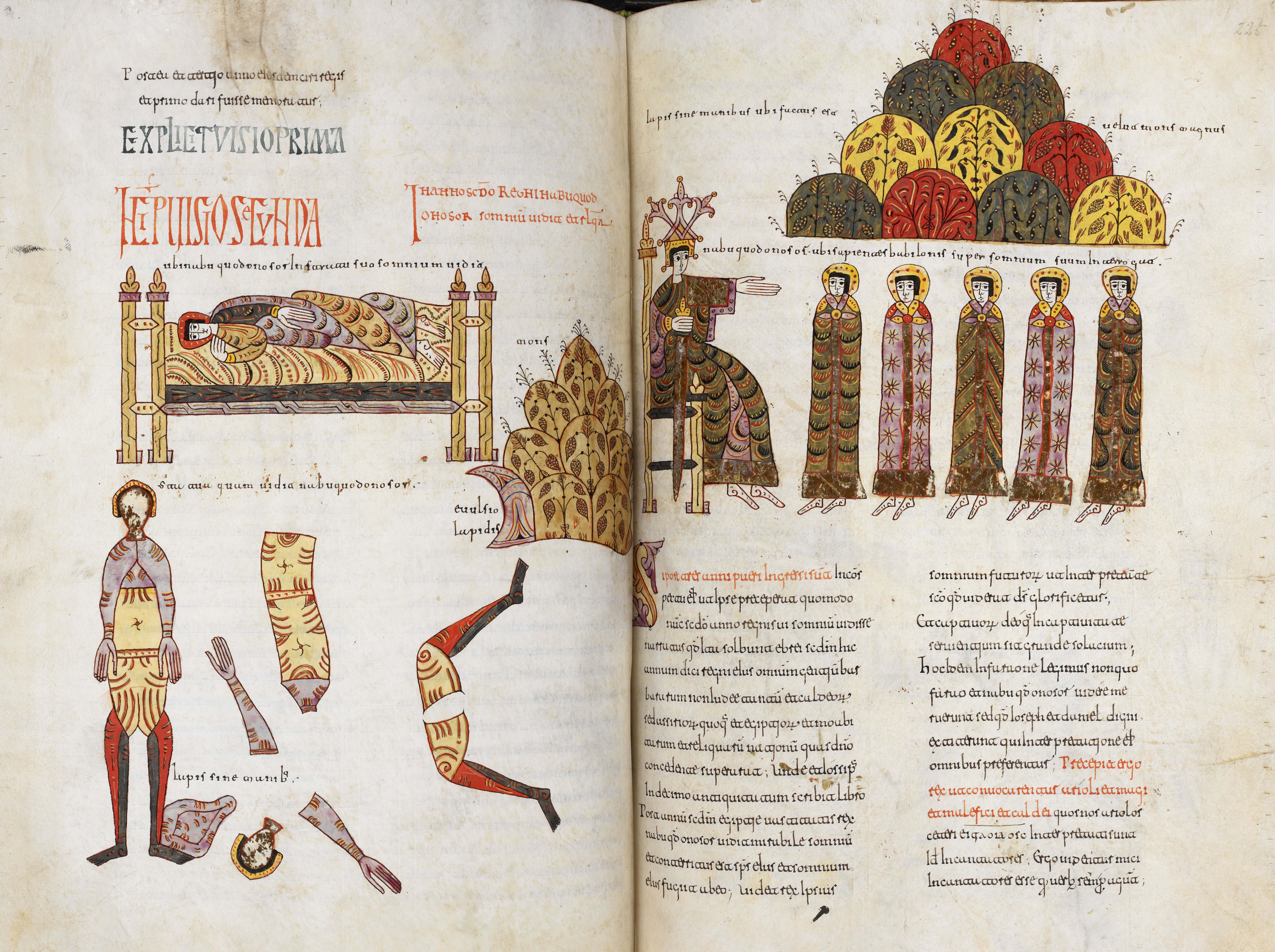 Beatus de Silos, folios 224v-225r – Le songe de Nabuchodonosor (Dn 2).