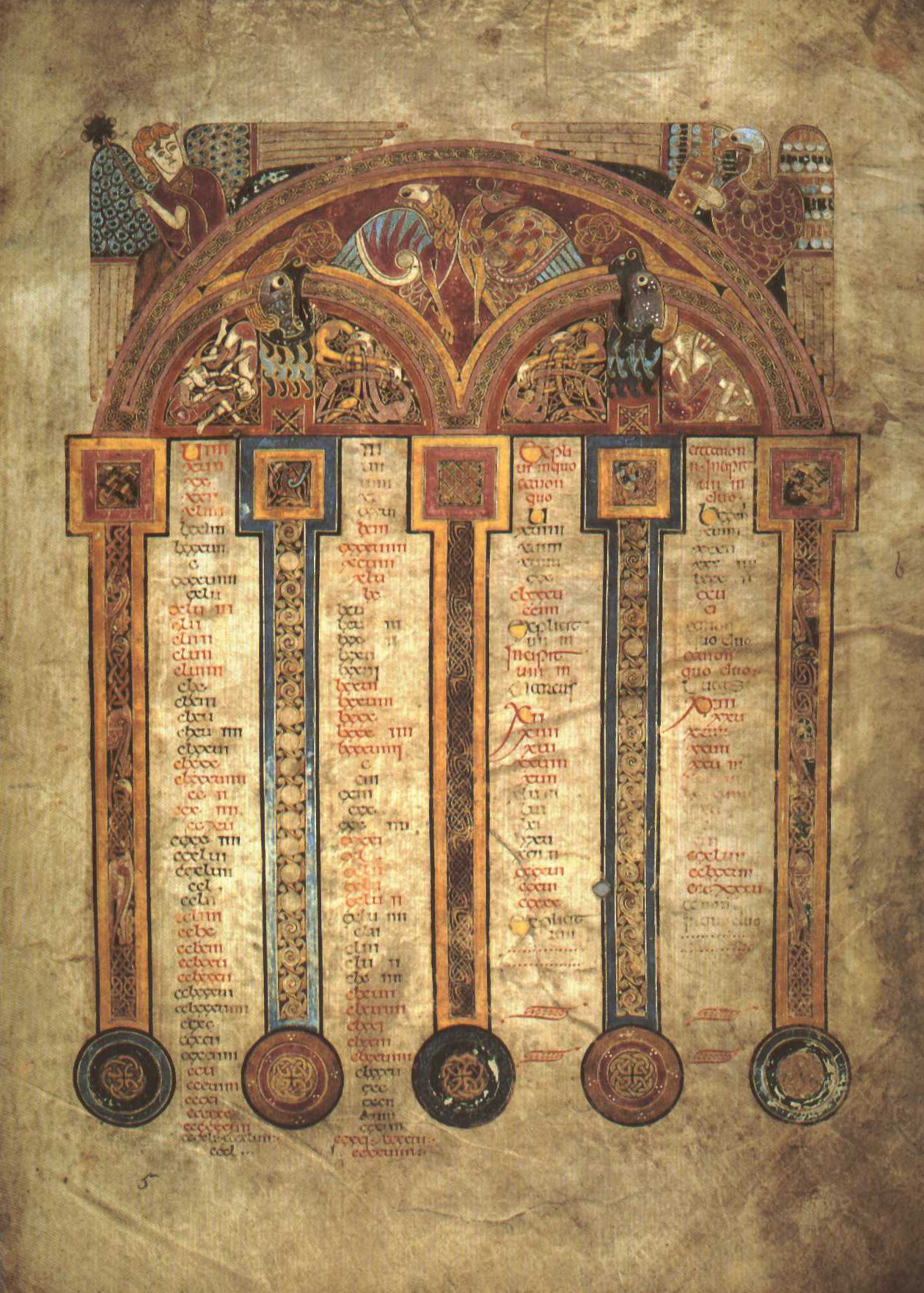 Livre de Kells – Table du canon eusébien – Folio 5 recto.