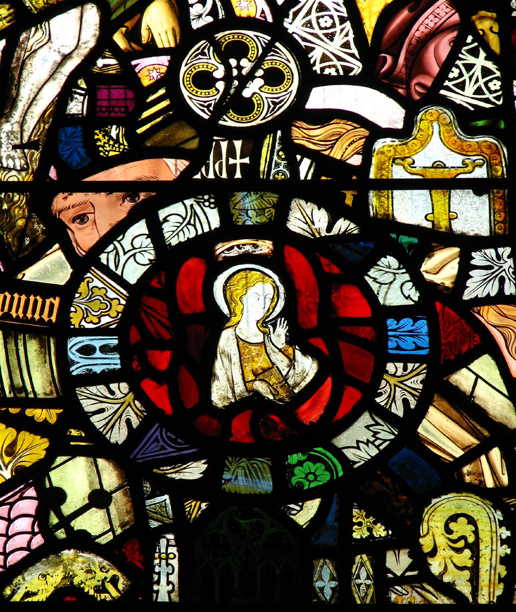 Vierge de l’Annonciation – Vitrail médiéval, St Mary’s Melton Mowbray, Angleterre.