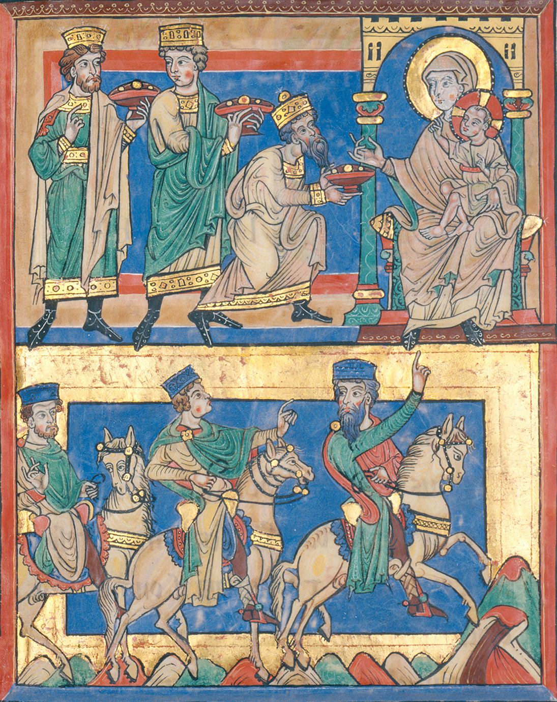 Adoration des Mages – Évangéliaire de Spire, Allemagne (1220).