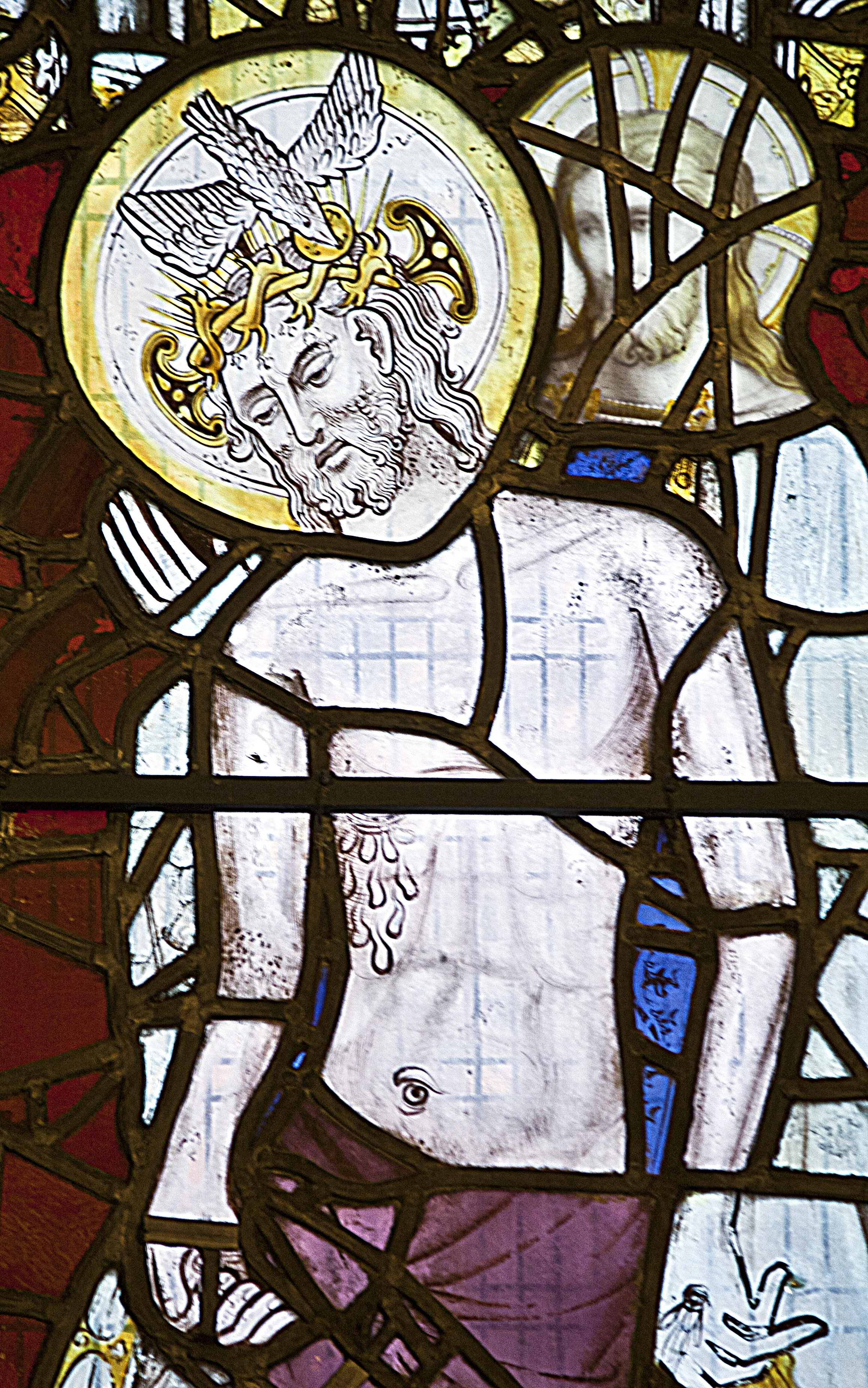 Messie souffrant, accompagné du Père et de l’Esprit-Saint – Église Saint-Martin-le-Grand, York, Angleterre.