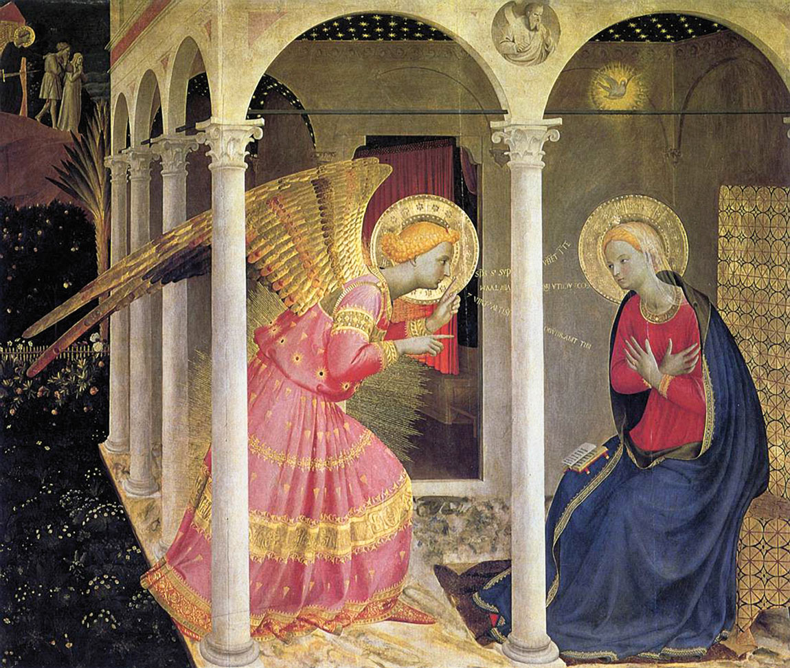 Annonciation – par Fra Angelico, 1433-1434, panneau principal de l’autel retable de la vie de Marie.