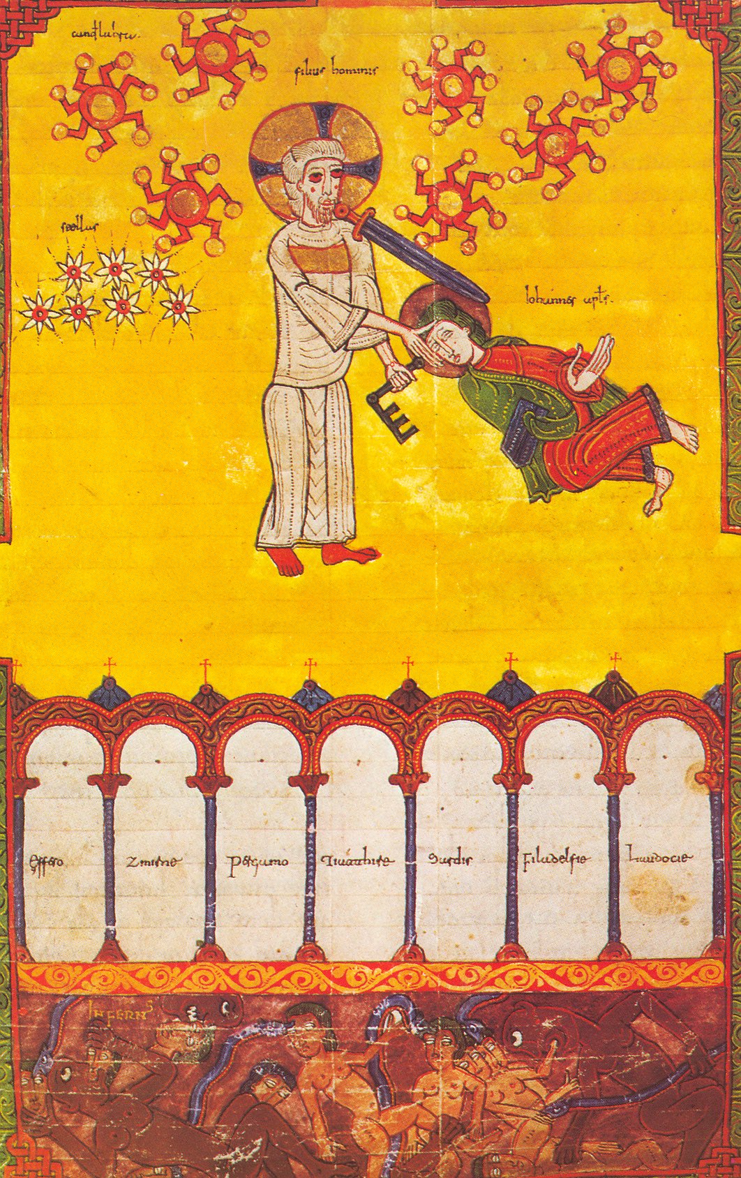 Beatus d’Osma – Le Fidèle et Véritable, avec l’épée tranchante, les sept églises, folio 23