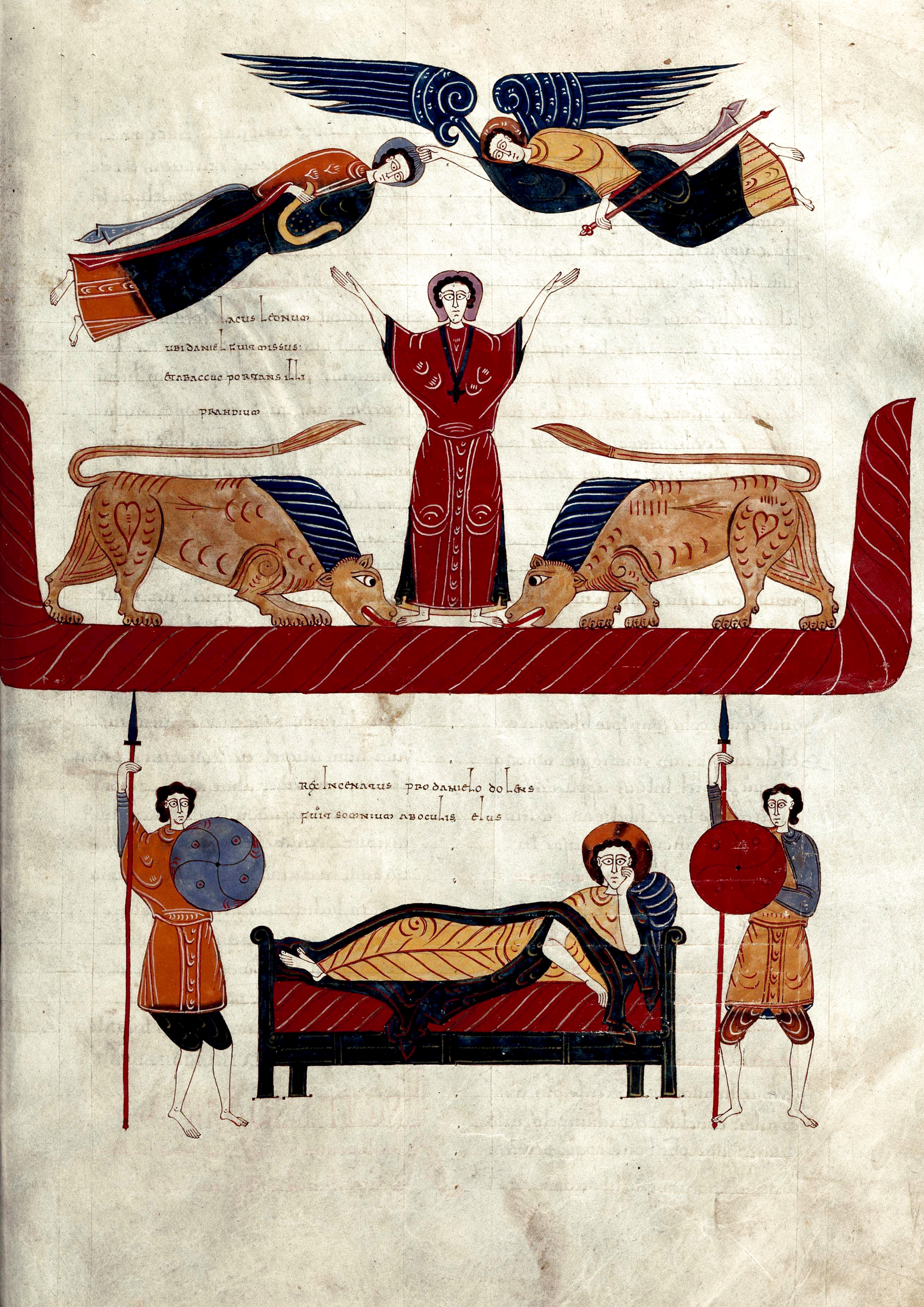 Beatus de Facundus, p. 572 – Daniel dans la fosse aux lions, l’insomnie du roi Darius (Dn 6, 17-24).