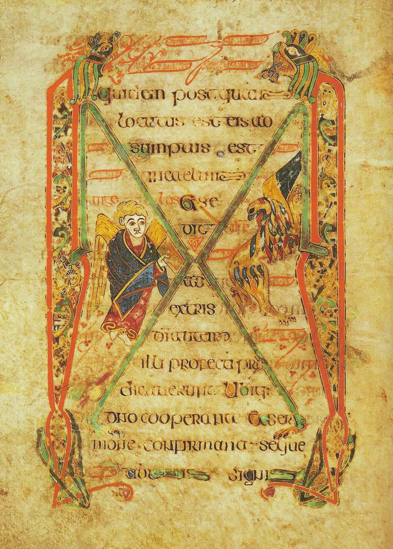 Livre de Kells – Derniers mots de l’Evangile selon saint Marc, folio 187 verso