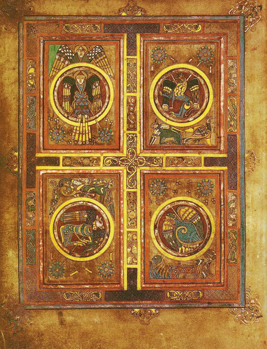 Livre de Kells – Symboles des quatre evangelistes, folio 129 verso