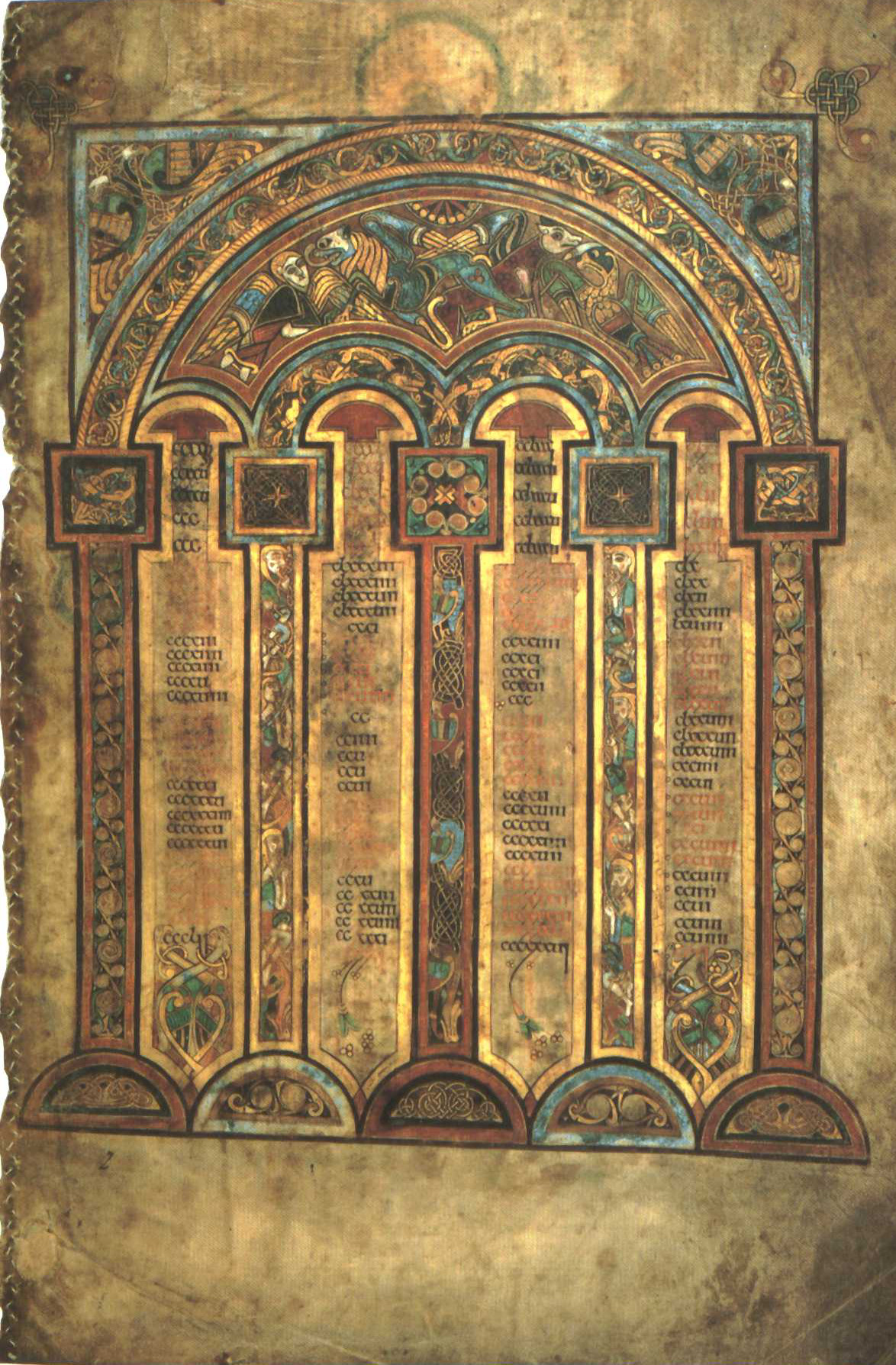 Livre de Kells – Table du canon eusébien, folio 2 recto