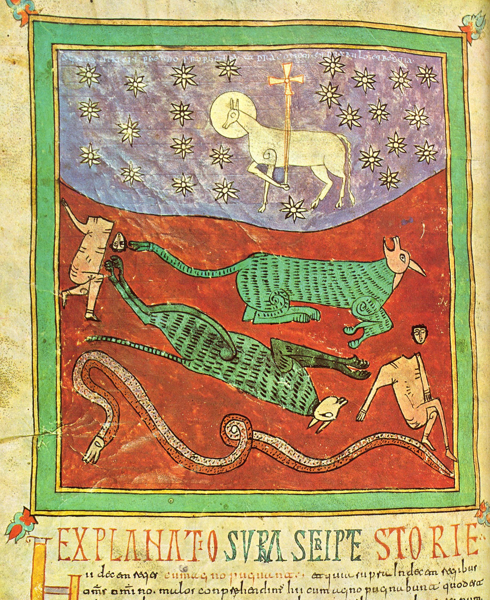 Beatus d’Urgell – L’Agneau vainqueur des Bêtes et du Serpent, folio 184v.