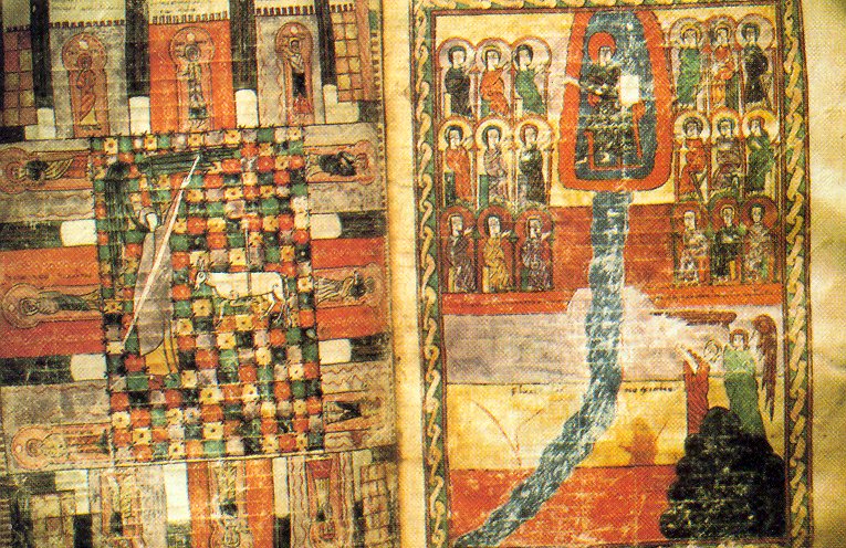 Beatus d’Urgell – La Jérusalem nouvelle, le fleuve de vie, folios 198v-199.