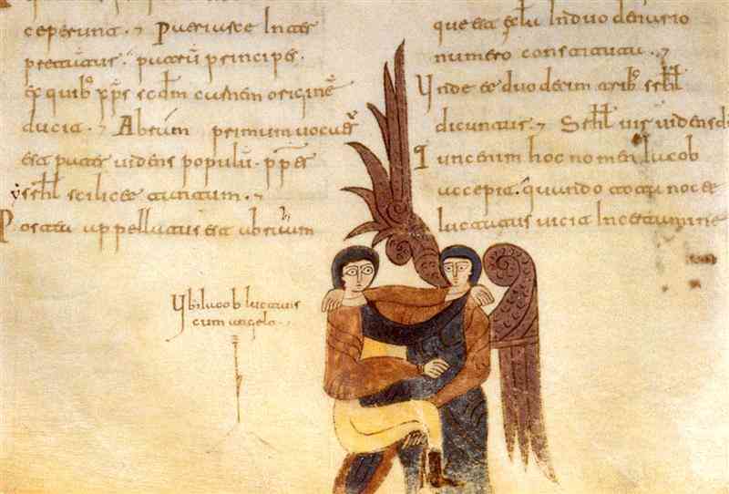 Beatus de l’Escorial – Jacob combattant l’Ange.