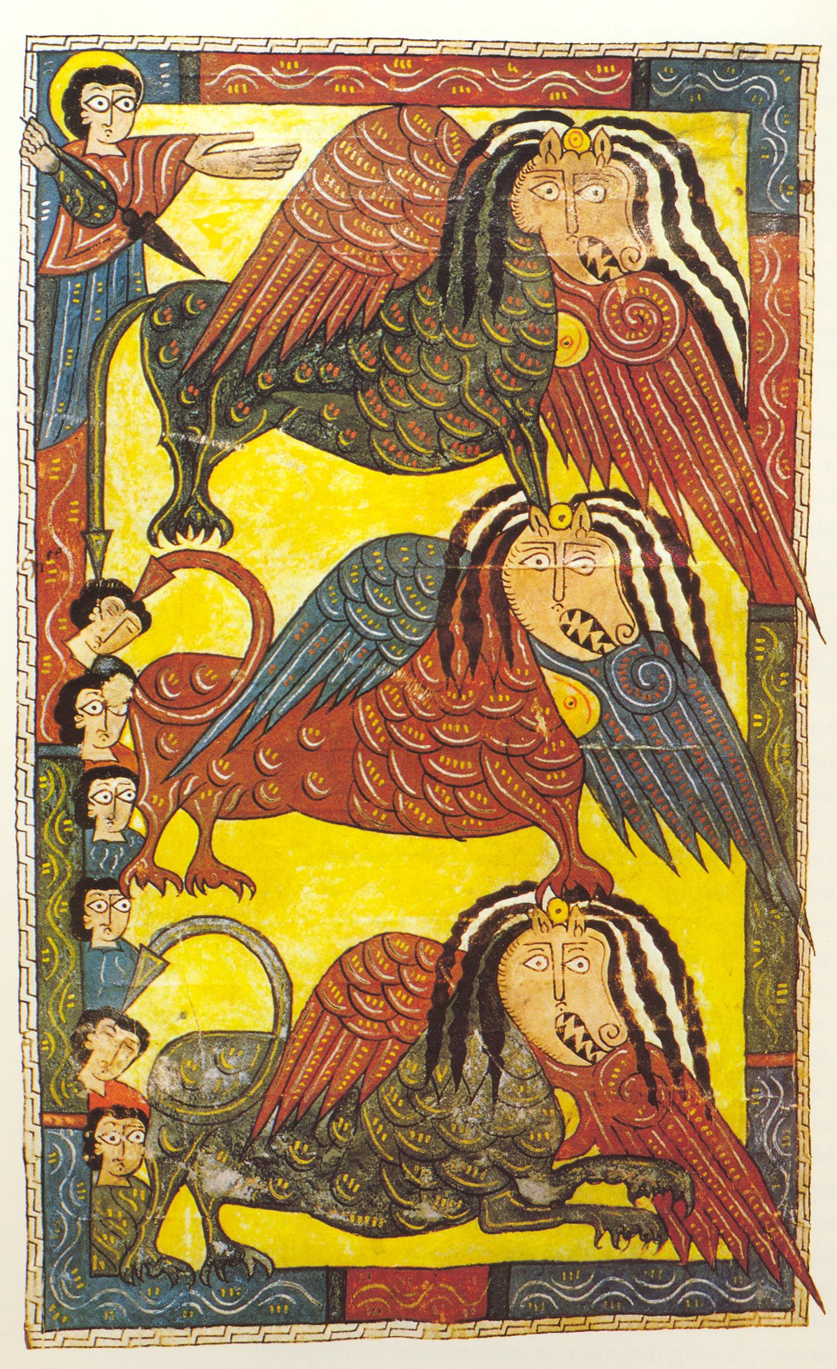 Beatus de l’Escorial – Les Bêtes infernales sortent de l’Abîme (Ap 9), folio 96v.