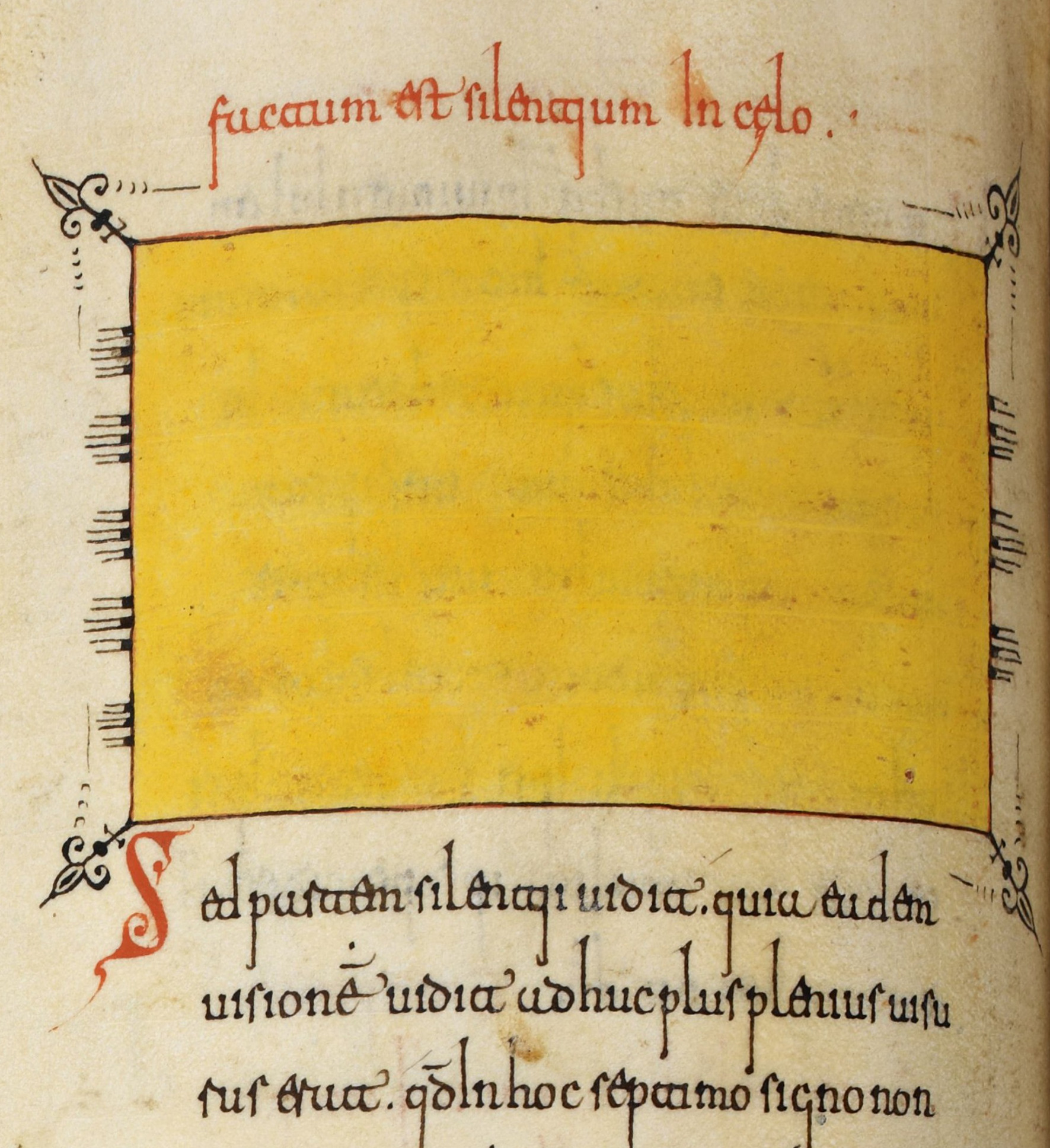 Beatus de Silos, folio 125v – Représentation symbolique du silence dans le Ciel (Ap 8, 1).