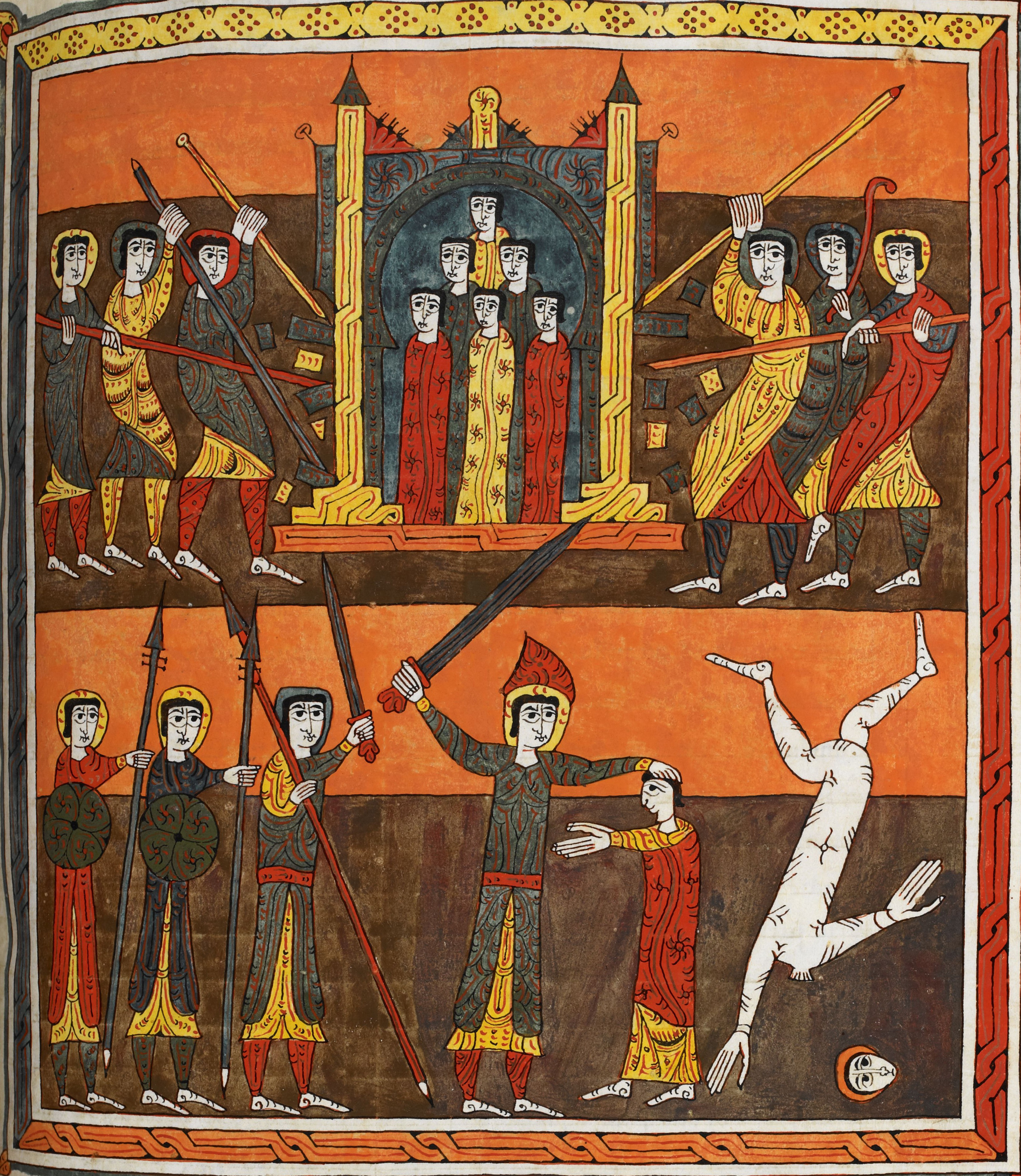 Beatus de Silos, folio 143r – Le massacre des deux témoins (Ap 11, 7-10).