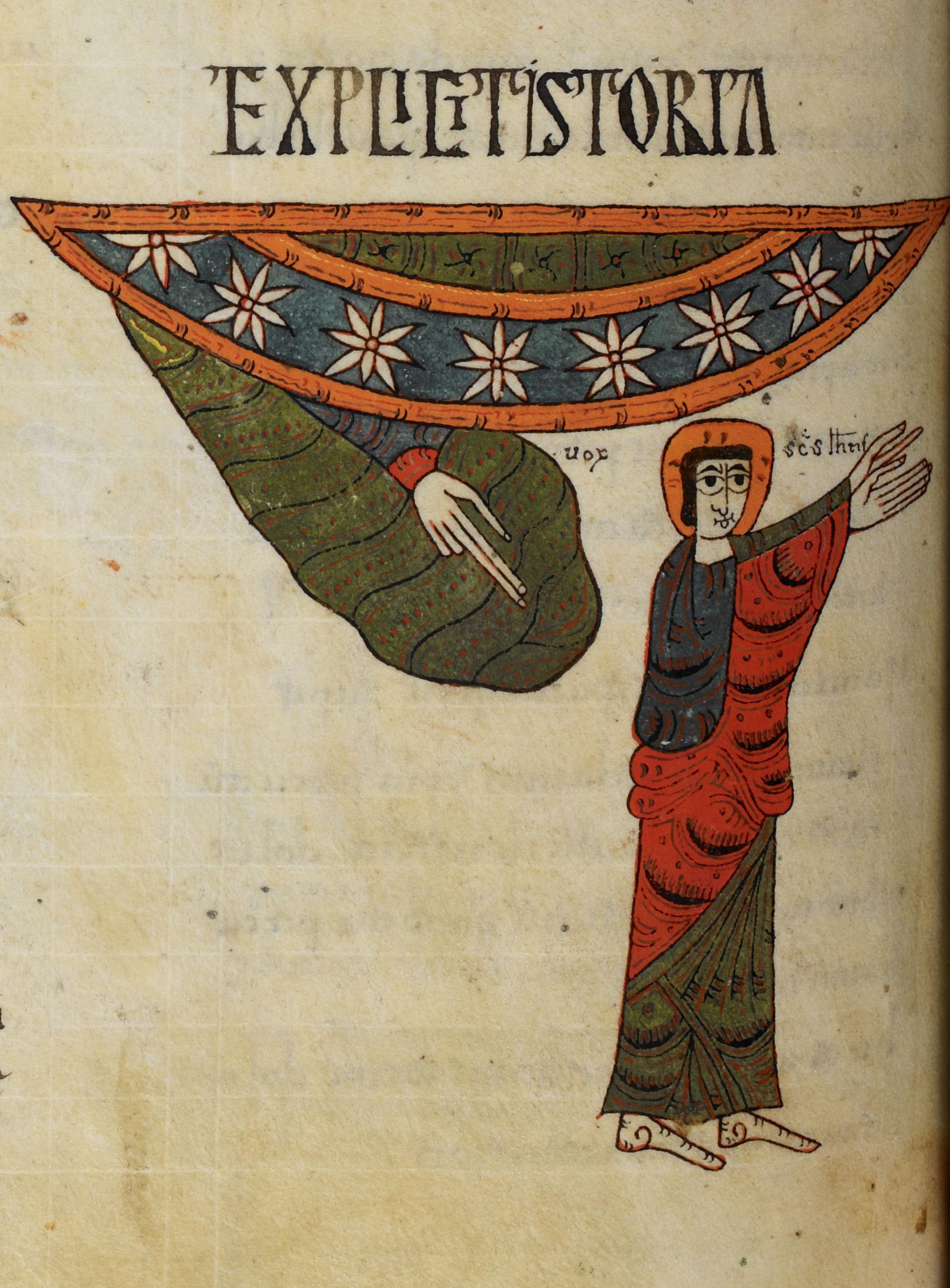 Beatus de Silos, folio 165v – Main de Dieu et saint Jean.