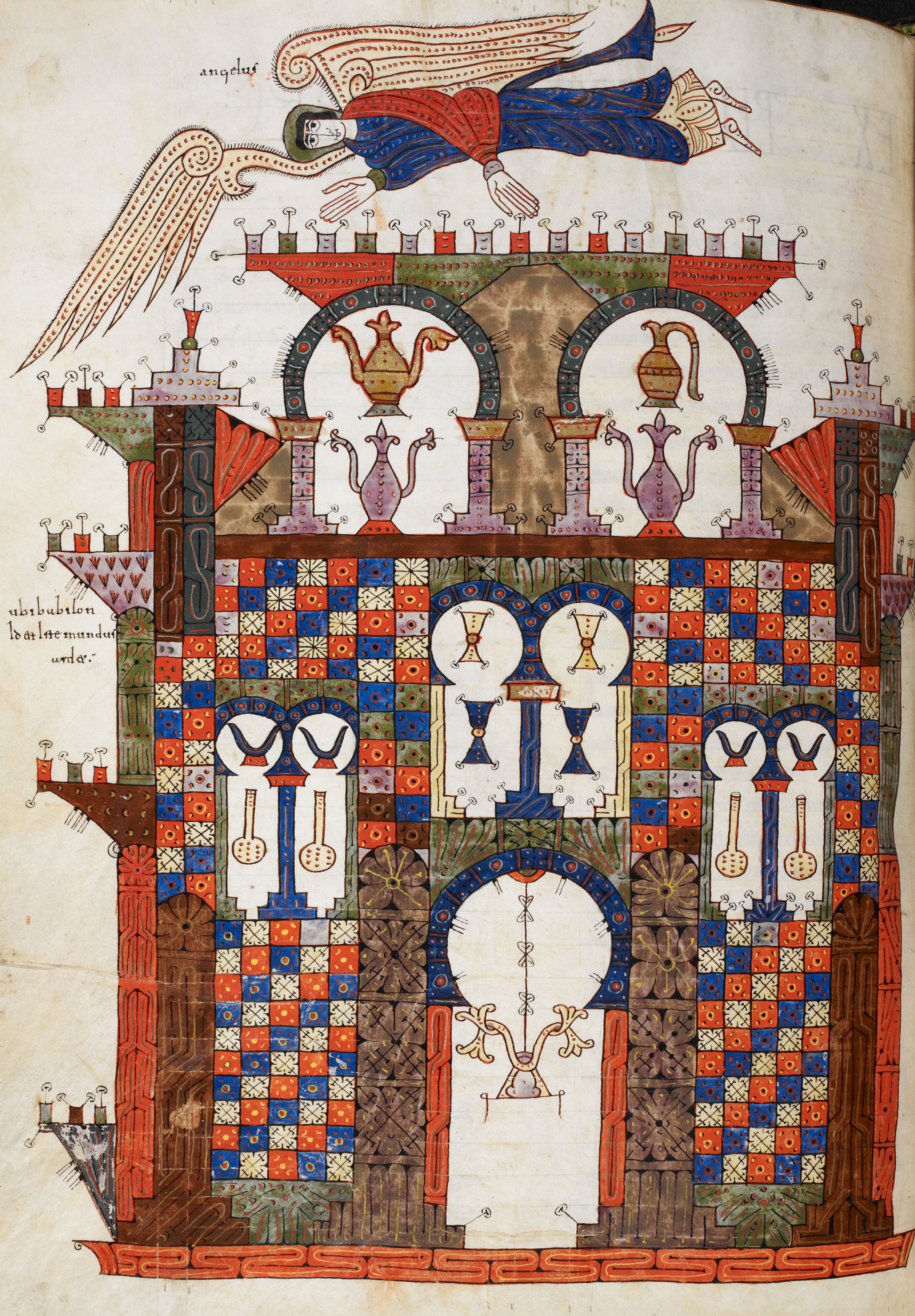 Beatus de Silos, folio 190v – La destruction de Babylone, consumée par le feu (Ap 18, 1-8).