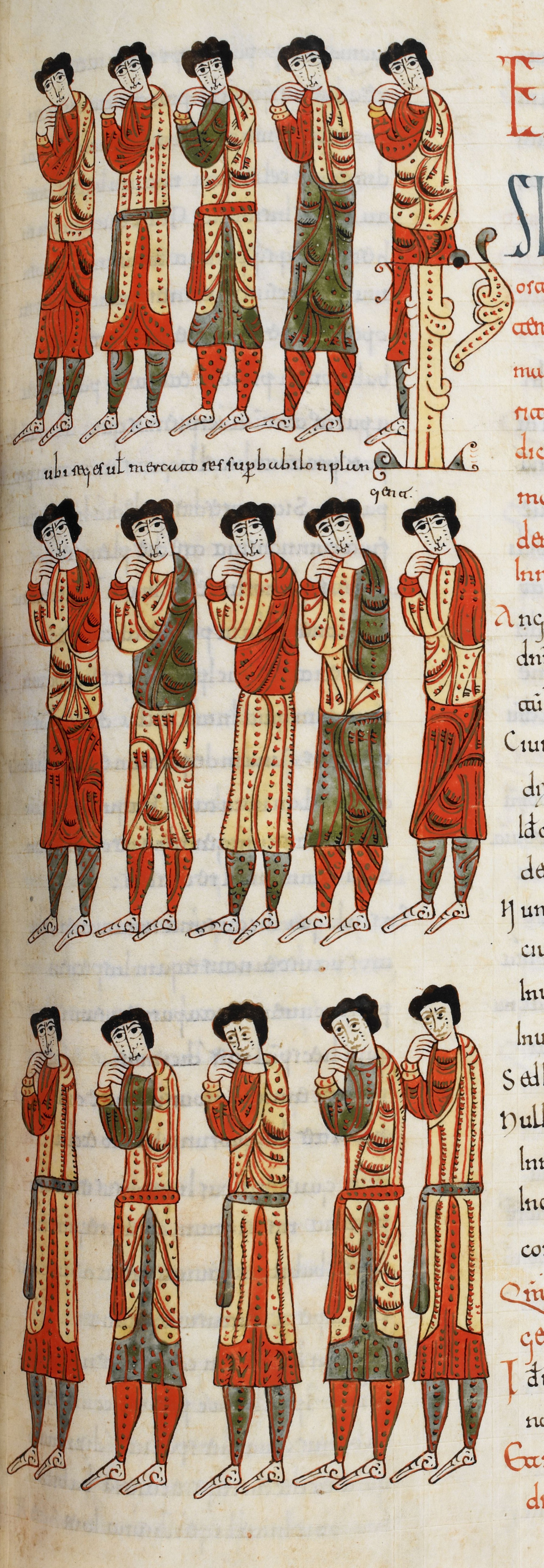 Beatus de Silos, folio 191r – Les rois et les trafiquants de la terre se désolent de la chute de Babylone (Ap 18, 9-20).