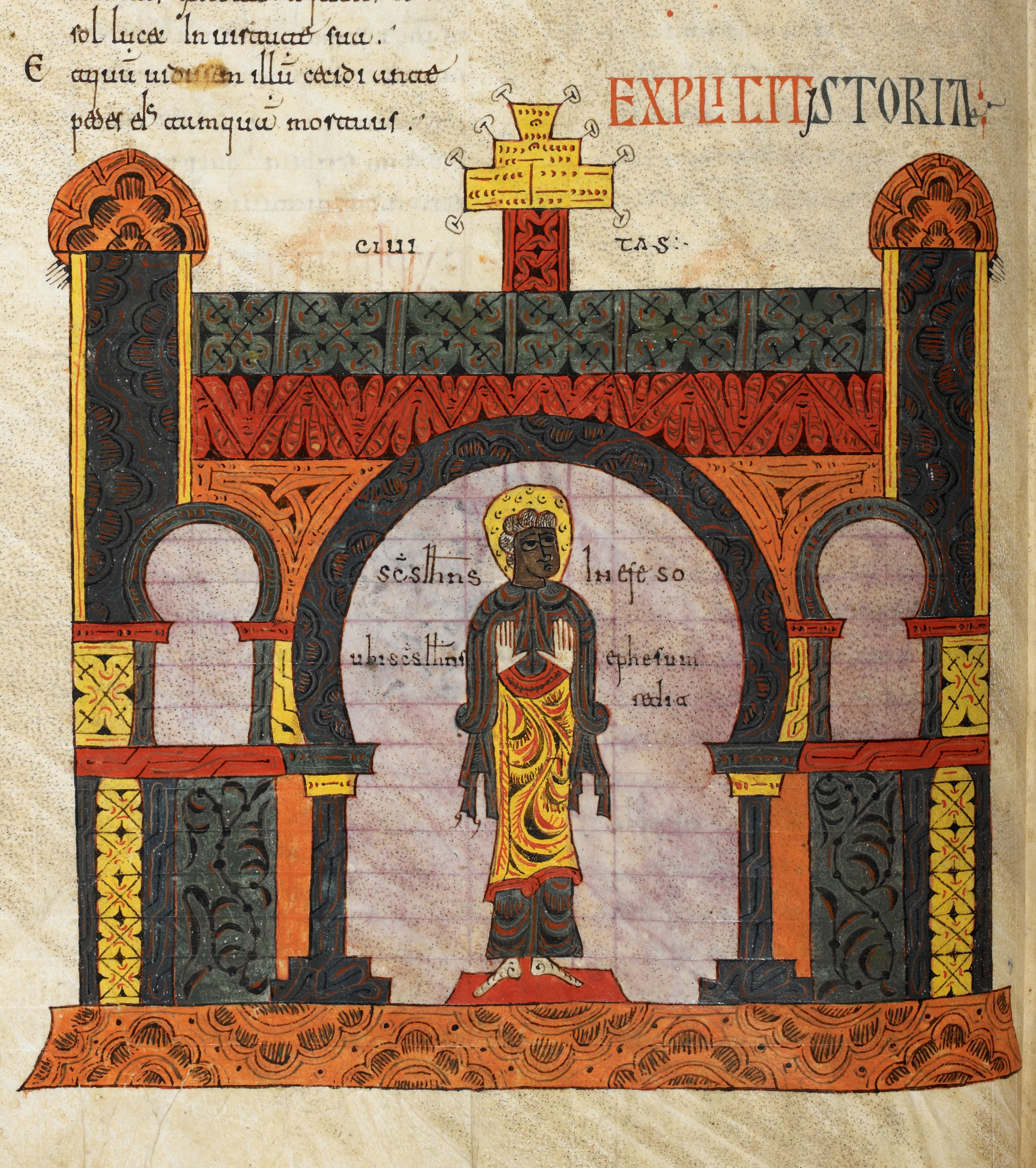 Beatus de Silos, folio 23v – Saint Jean devant la ville d’Éphèse.