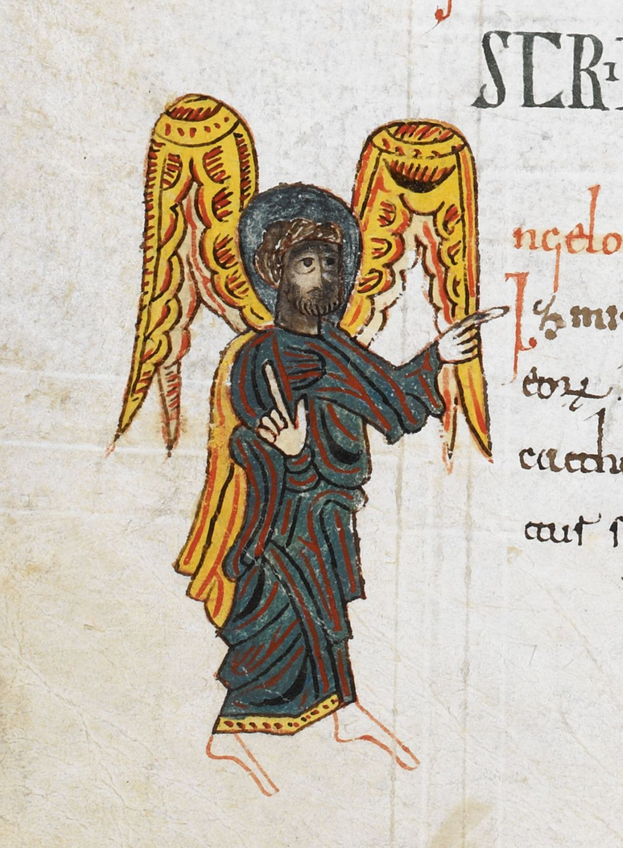 Beatus de Silos, folio 54v b – Ange faisant office de lettrine « A ».