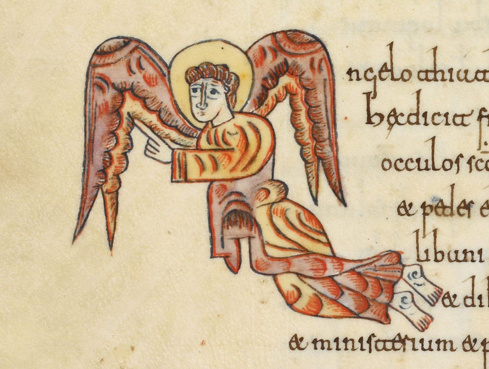 Beatus de Silos, folio 63v – Ange faisant office de lettrine « A ».