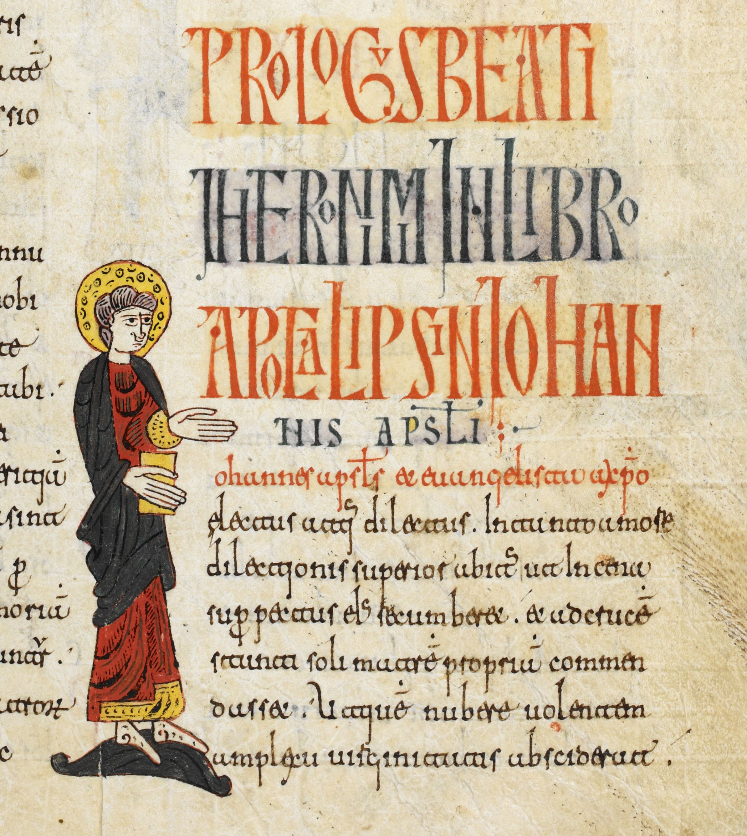 Beatus de Silos, folio 8r – Saint Jean, pour le prologue à l’Apocalypse de Saint Jérôme.