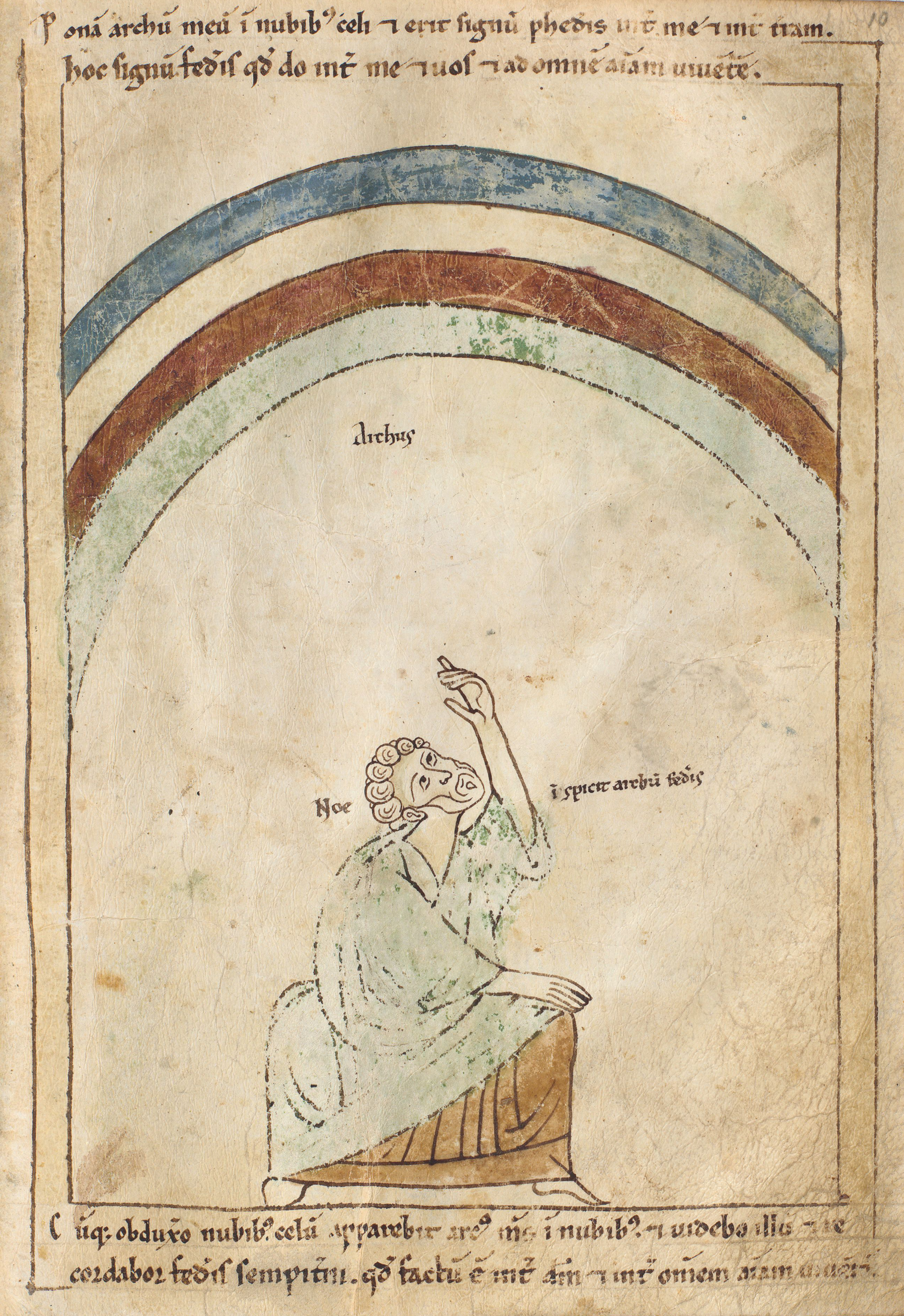 Seconde Bible de Pampelune, folio 10r – L’alliance entre Dieu et Noé : le signe de l’arc-en-ciel (Gn 9, 8-17).