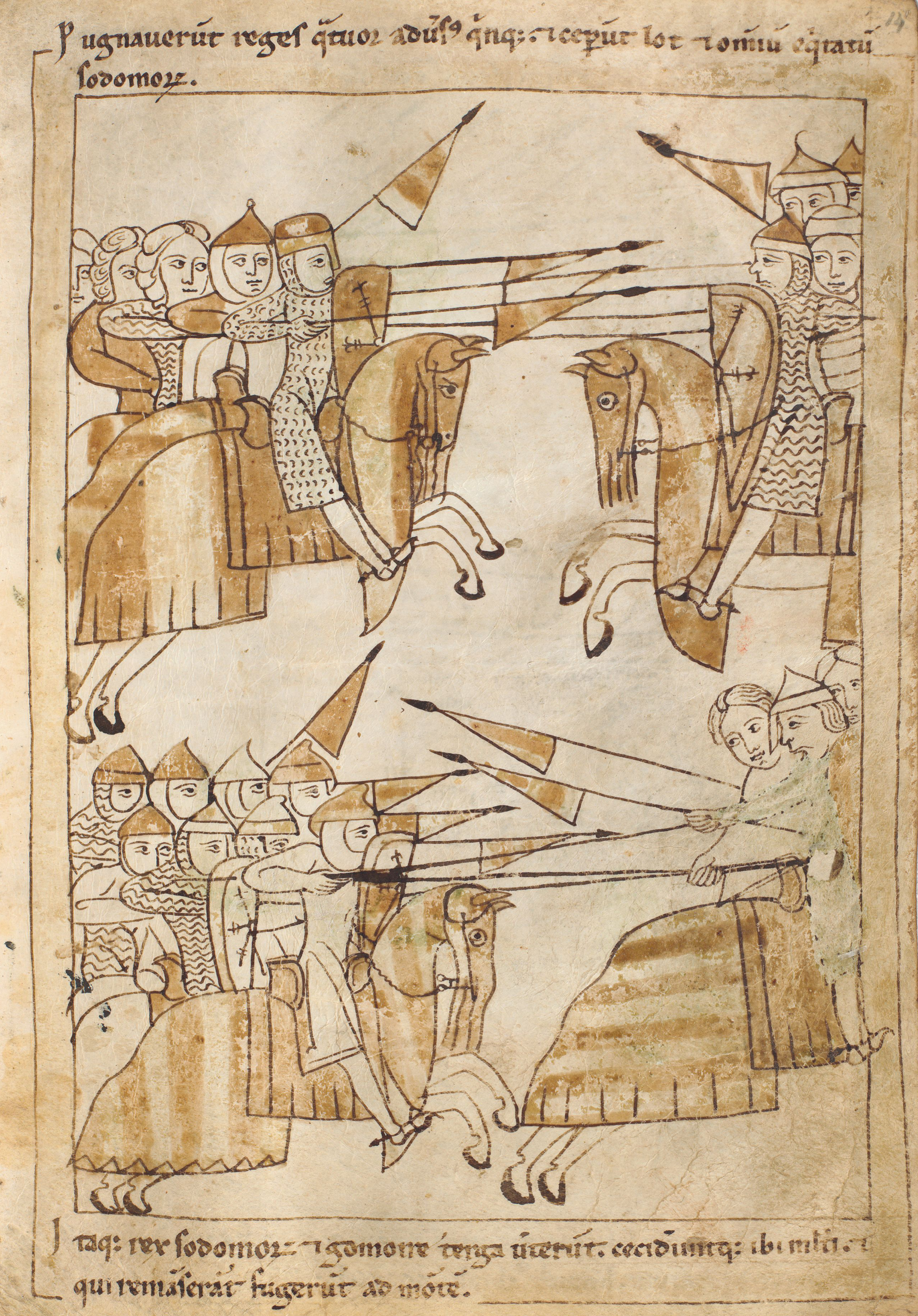 Seconde Bible de Pampelune, folio 14r – La bataille des rois (Gn 14, 1-10).